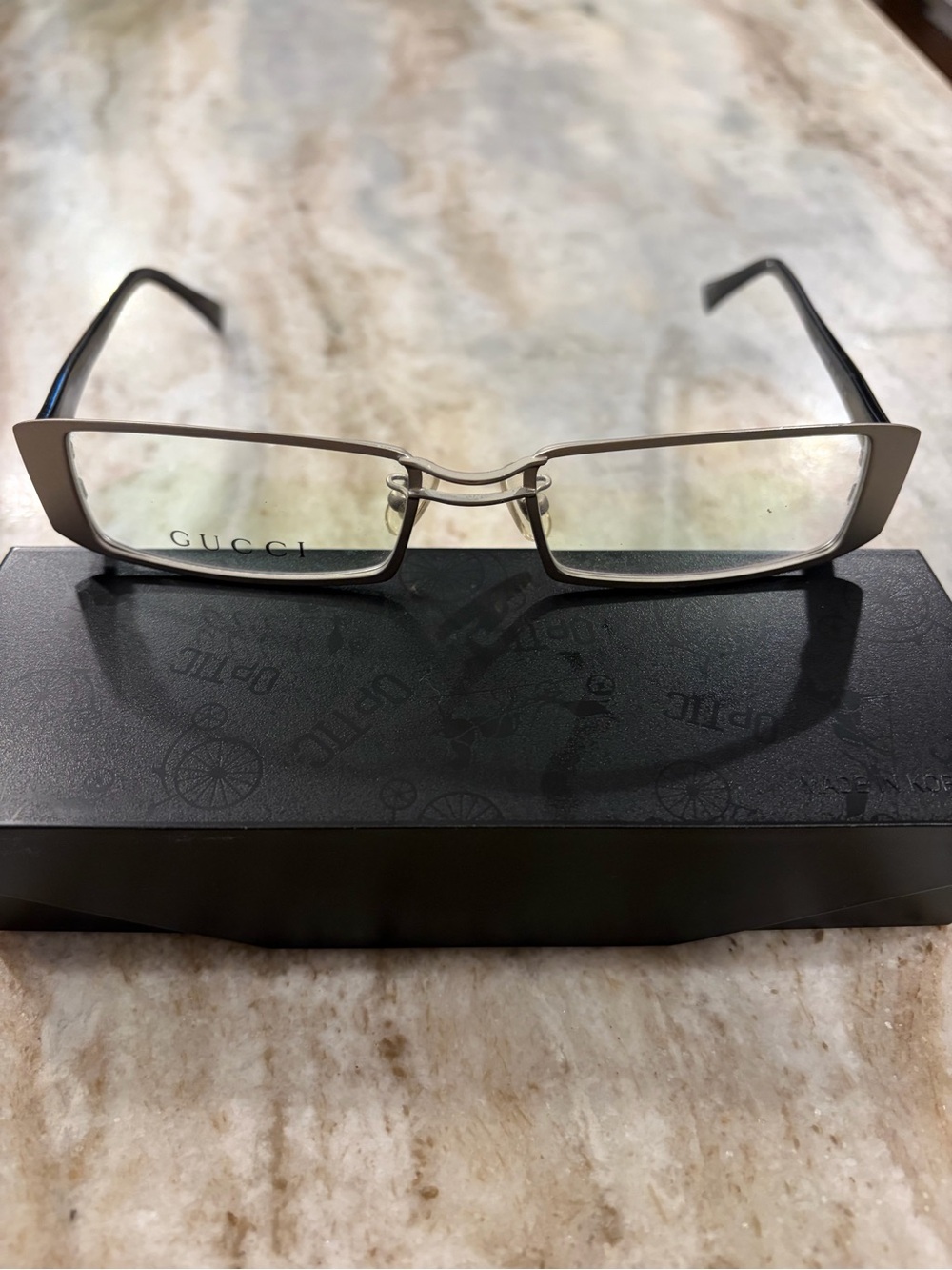 NWT Gucci Men's Rectangular Frame in Matte Silver, model GG1820